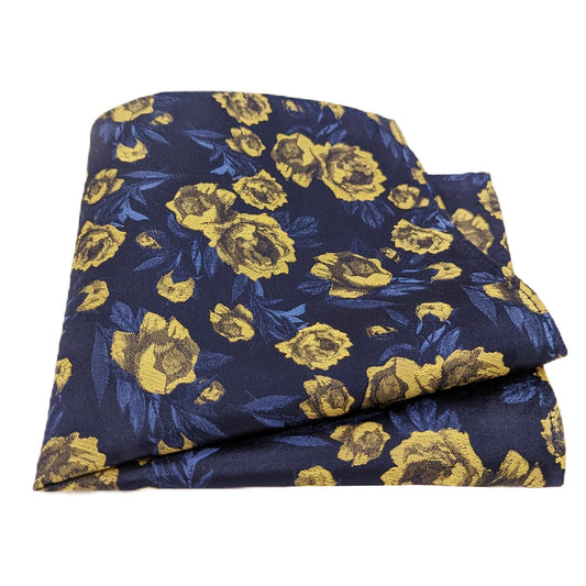 Midnight Yellow Rose Silk Pocket Square