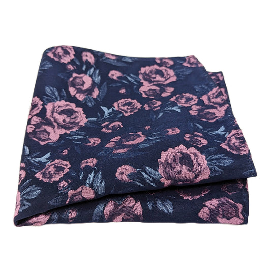 Midnight Pink Rose Silk Pocket Square