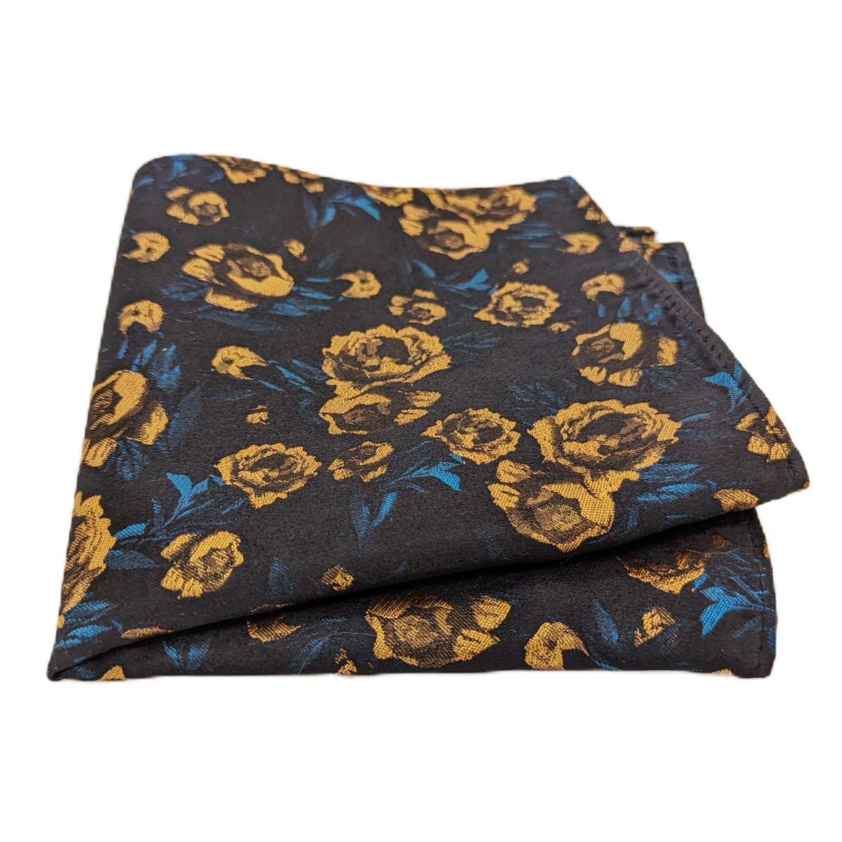 Midnight Gold Rose Pocket Square