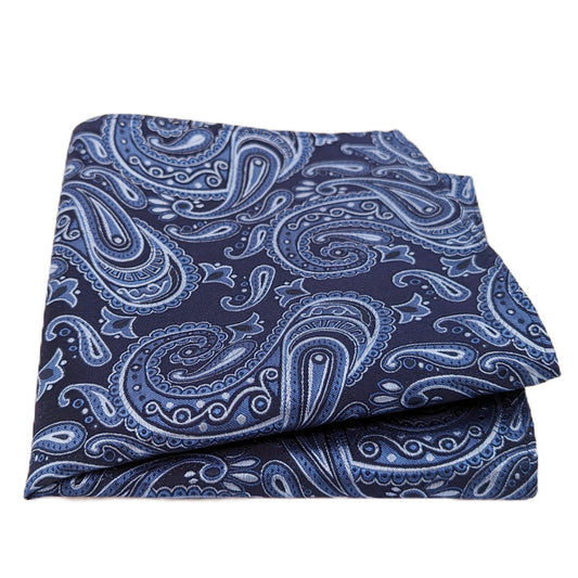 Navy & Blue Paisley Silk Pocket Square