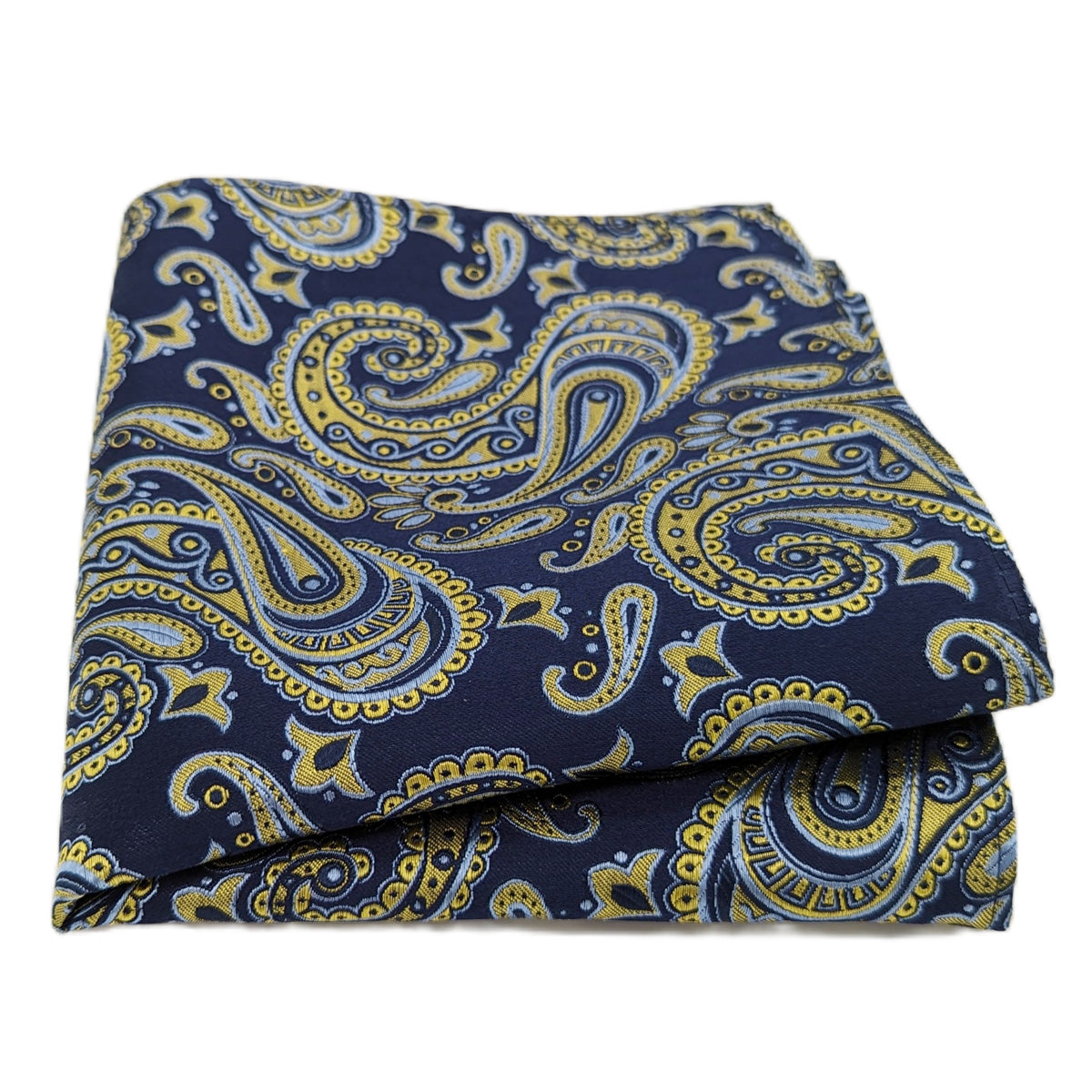 Navy & Yellow Paisley Silk Pocket Square