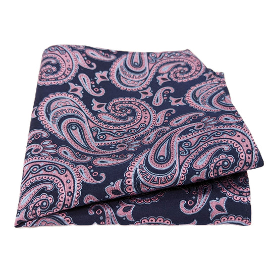 Navy & Pink Paisley Silk Pocket Square