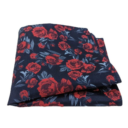 Midnight Red Rose Silk Pocket Square