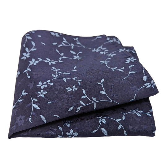 Navy & Blue Floral Silk Pocket Square