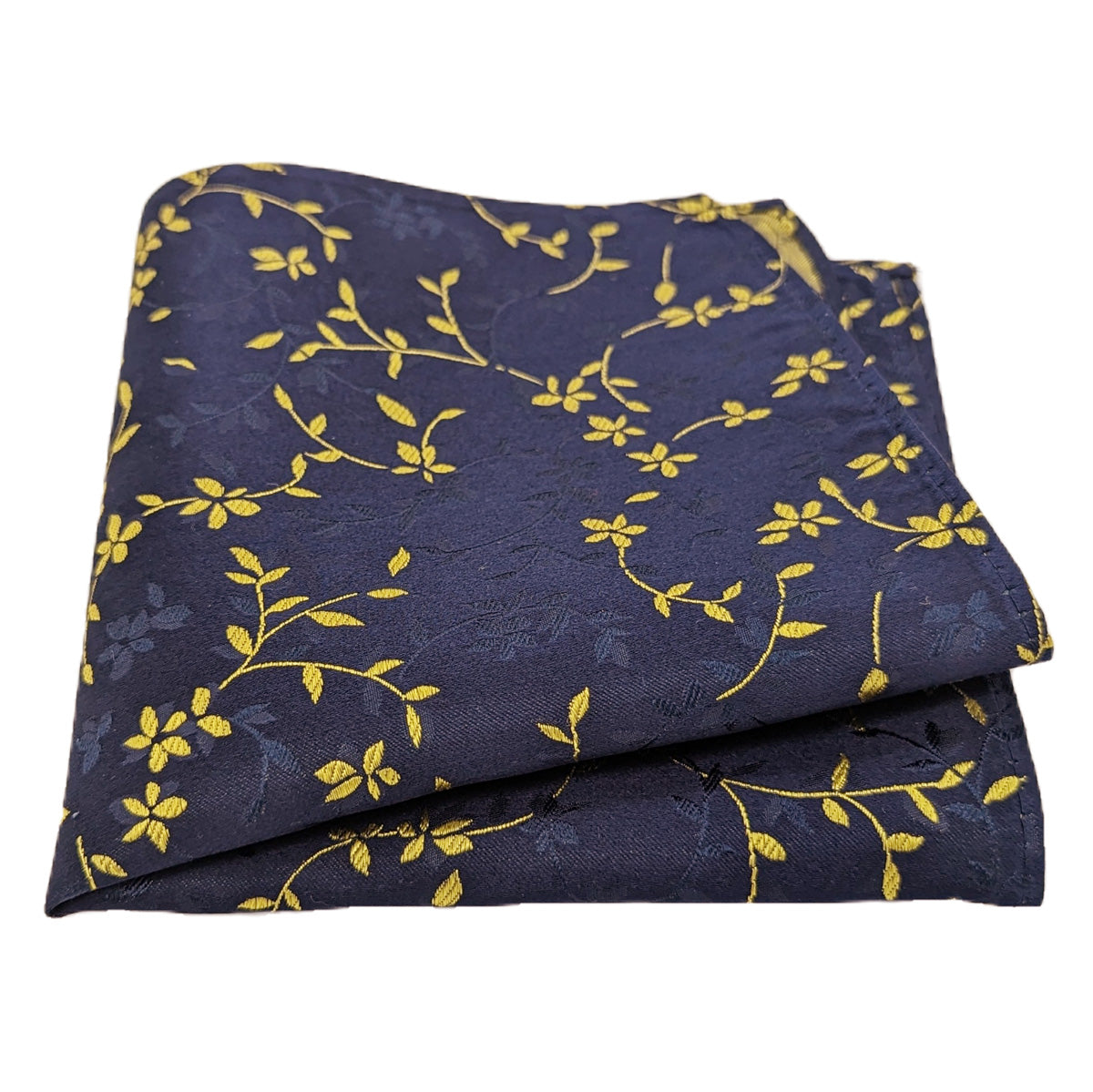 Navy & Yellow Floral Silk Pocket Square
