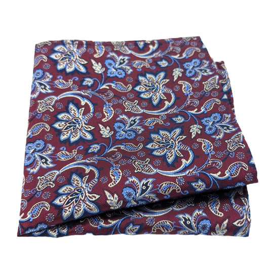 Burgundy Flowers Silk Pocket Square