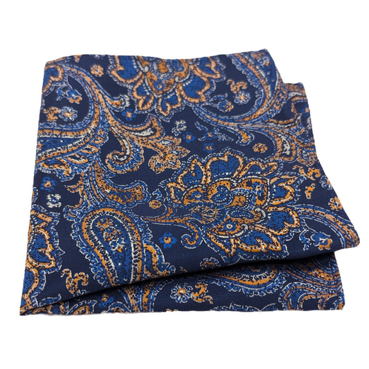 Navy & Yellow Patterned Pocket Square