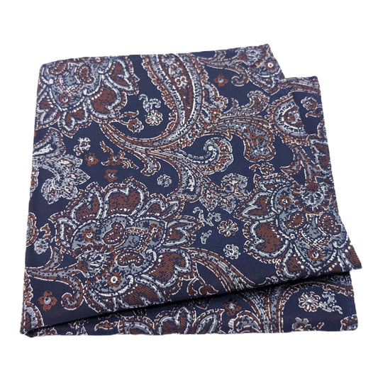 Navy & Chocolate Patterned Pocket Square
