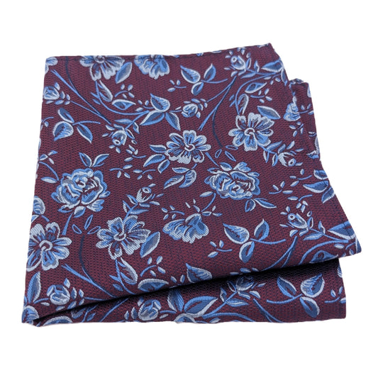 Burgundy & Blue Floral Pocket Square