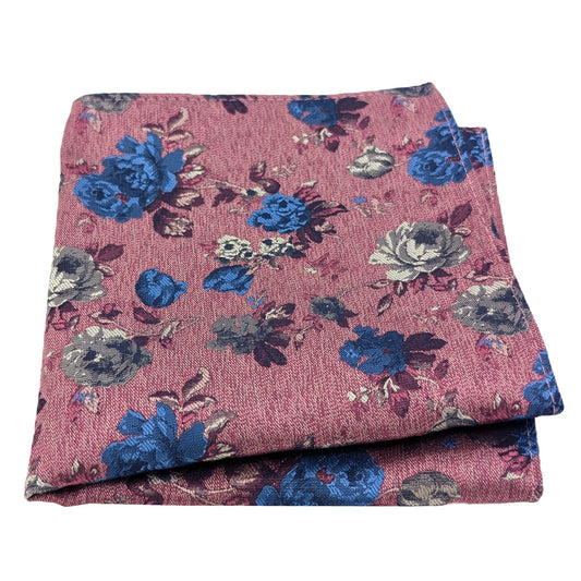 Raspberry & Blue Vintage Floral Pocket Square