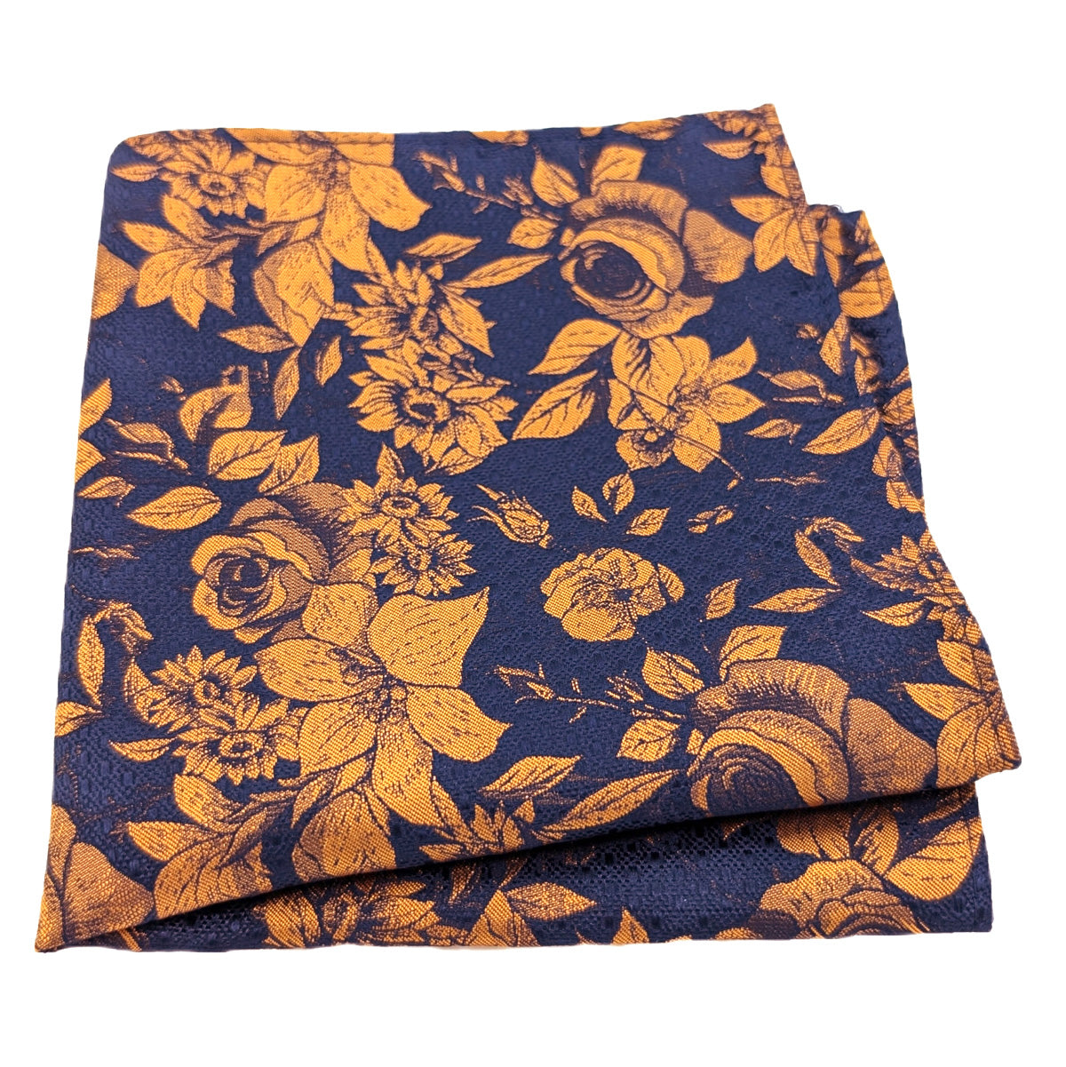 Navy & Copper Vintage Floral Pocket Square