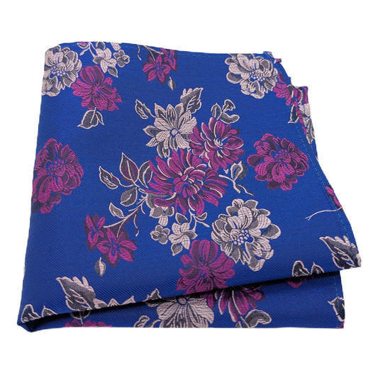 Royal Blue Floral Silk Pocket Square