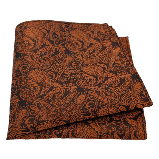 Black & Orange Paisley Pocket Square