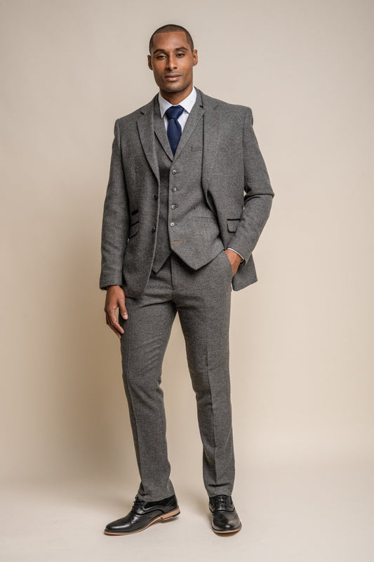 Martez Grey Tweed 3 Piece Wedding Suit