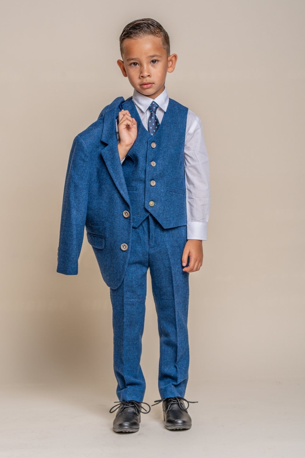 Orson Blue Tweed Boys 3 Piece Wedding Suit