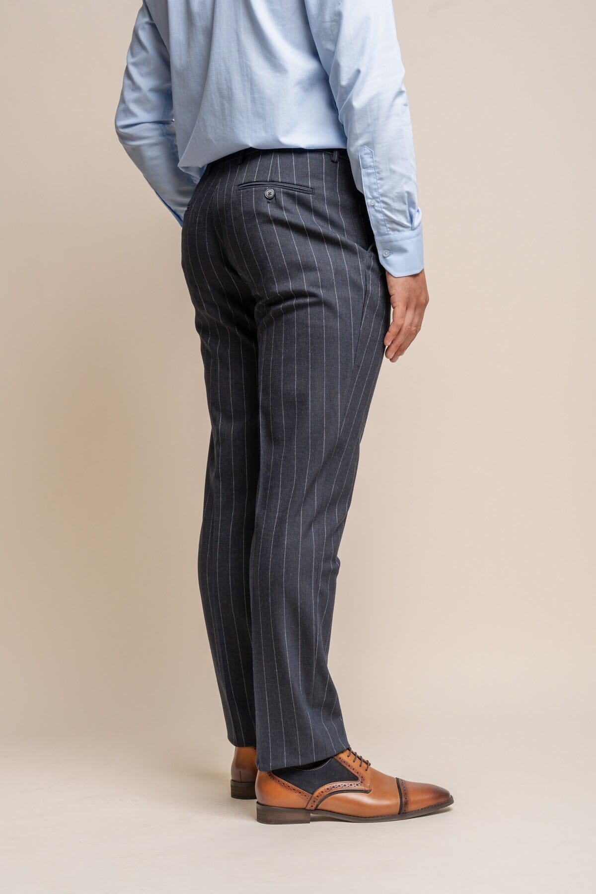 Invincible Navy Pinstripe 3 Piece Wedding Suit - Suits - 