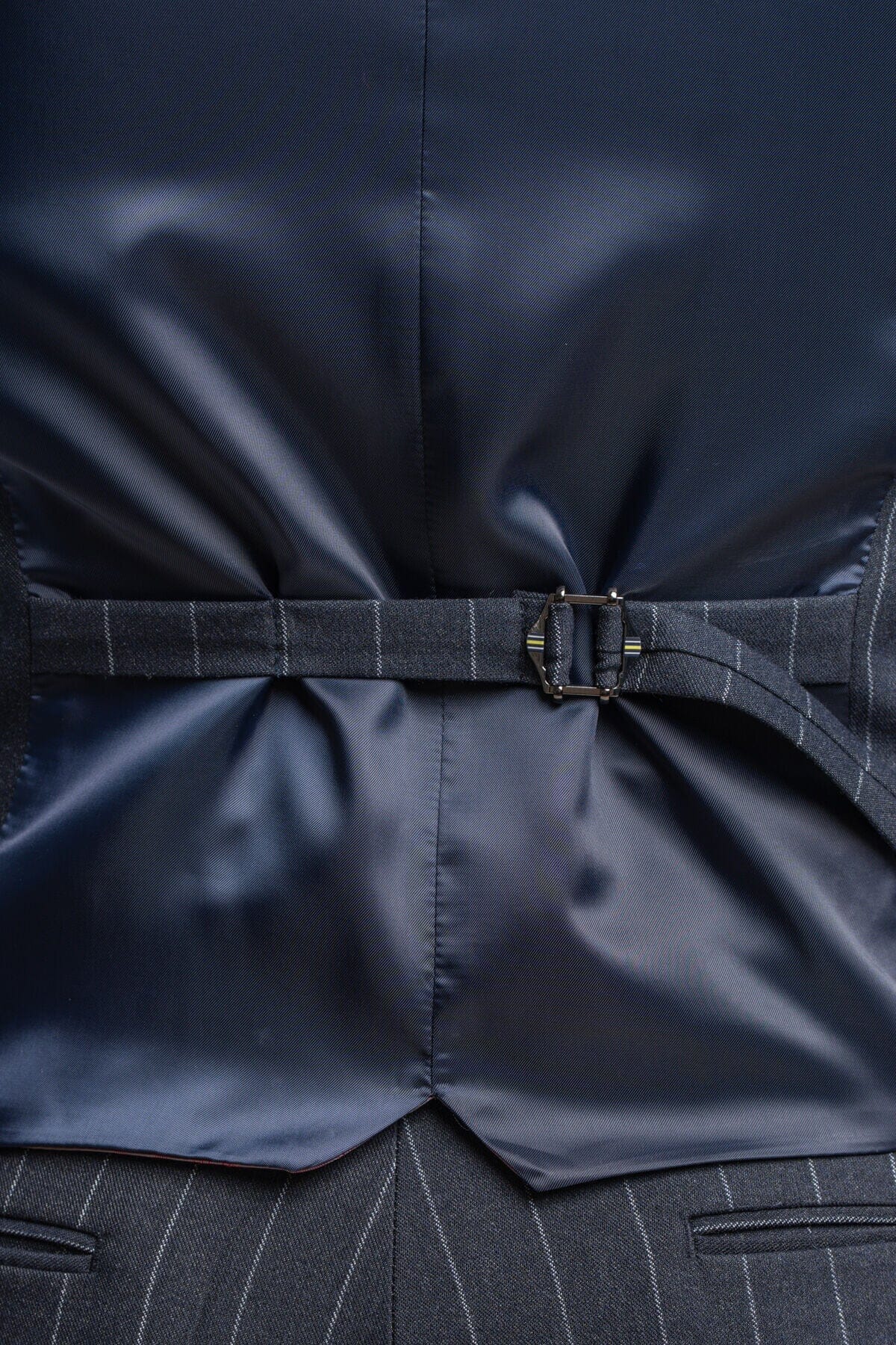 Invincible Navy Pinstripe 3 Piece Wedding Suit - Suits - 