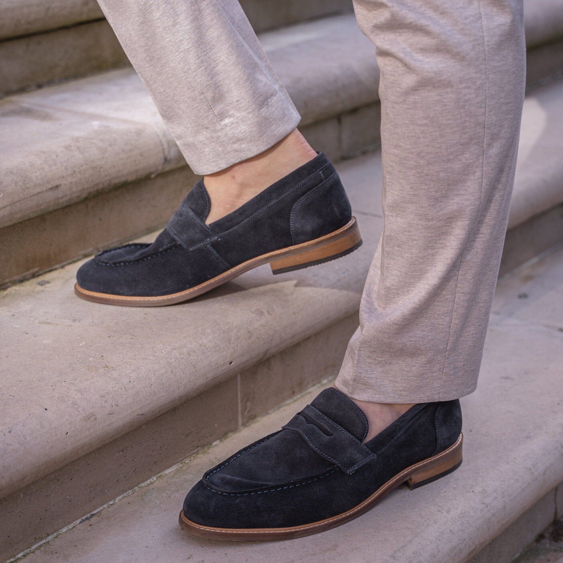 Jordan Navy Suede Loafers - Shoes - - THREADPEPPER