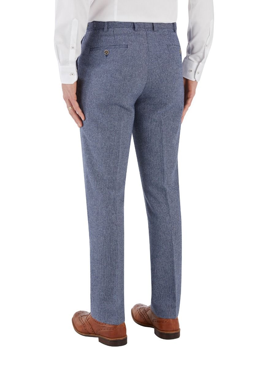 Jude Blue Herringbone Trousers - Trousers - 28R - Swagger & Swoon