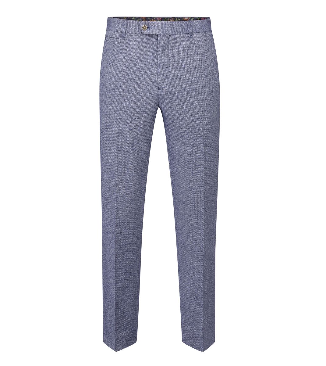 Jude Blue Herringbone Trousers - Trousers - 28R - Swagger & Swoon