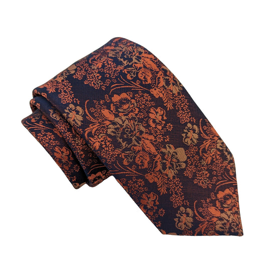 Navy & Orange Floral Wedding Tie