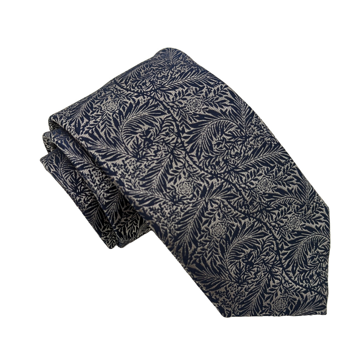 Navy & Silver Leaves Wedding Tie