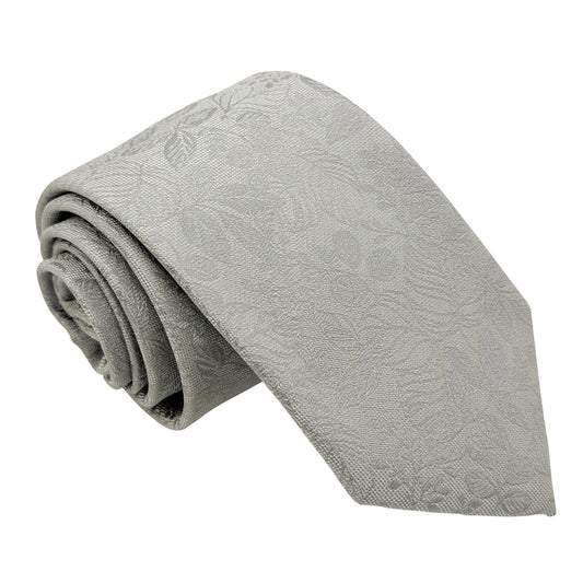 Pearl Grey Woodland Leaves Wedding Tie