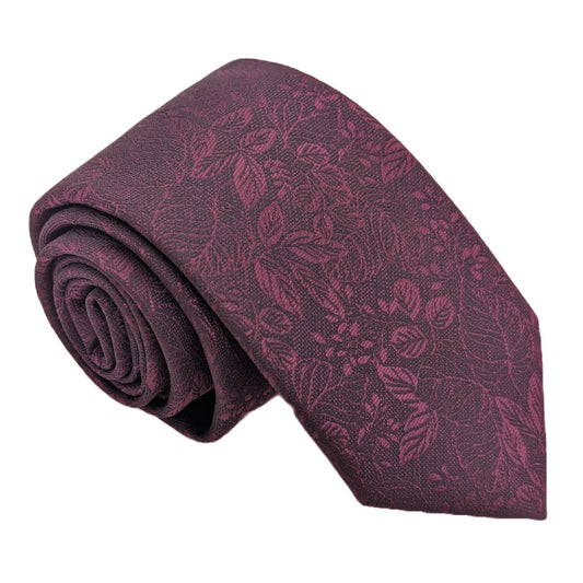 Cassis Woodland Leaves Wedding Tie