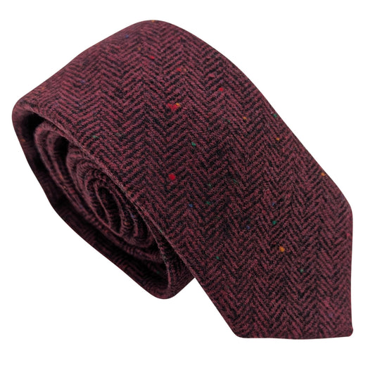 Wine Herringbone Tweed Wedding Tie