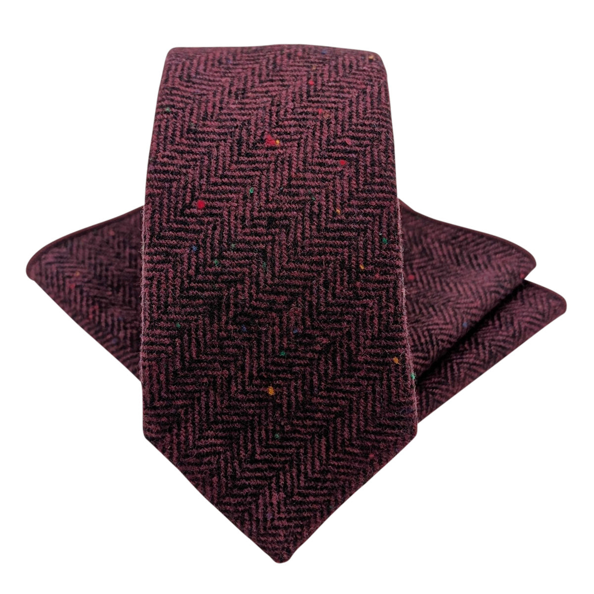 Wine Herringbone Tweed Wedding Tie
