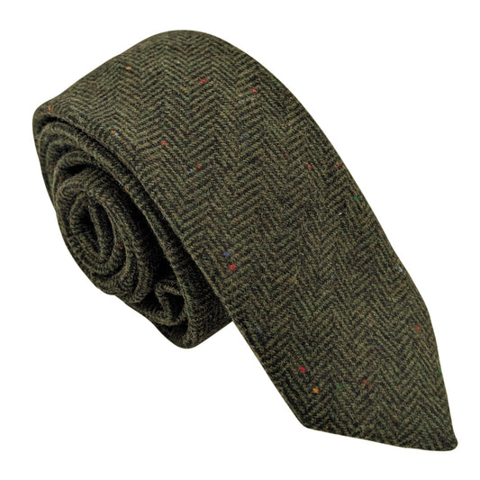 Olive Herringbone Tweed Wedding Tie
