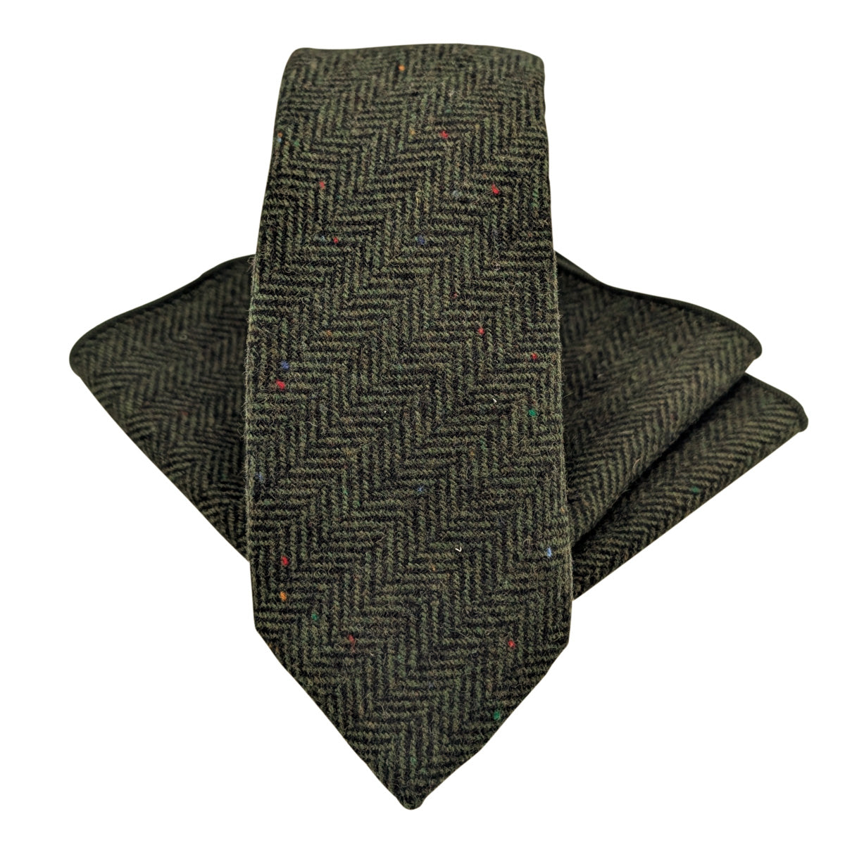 Olive Herringbone Tweed Pocket Square