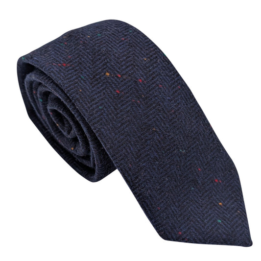 Navy Herringbone Tweed Wedding Tie