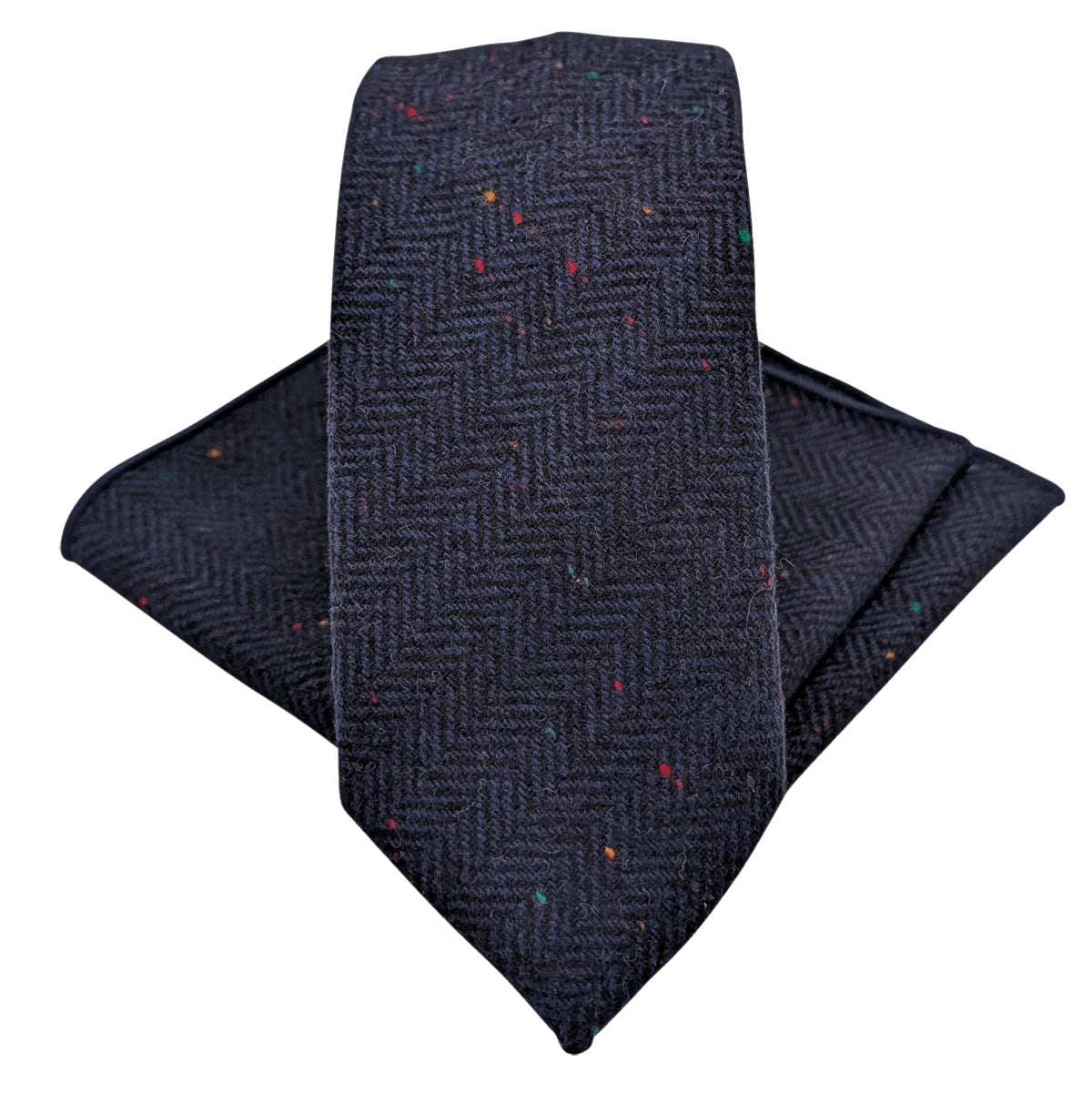 Navy Herringbone Tweed Pocket Square