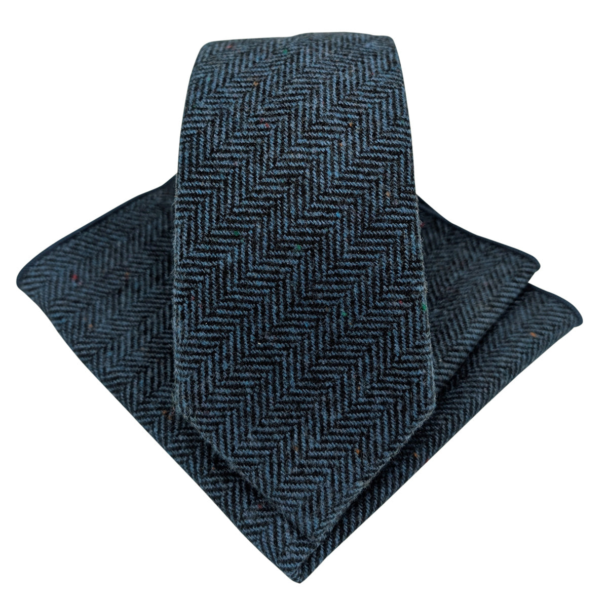 Blue Herringbone Tweed Pocket Square