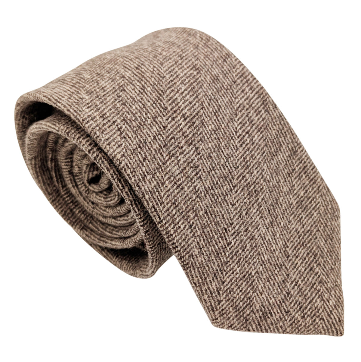 Pale Brown Herringbone Tweed Wedding Tie