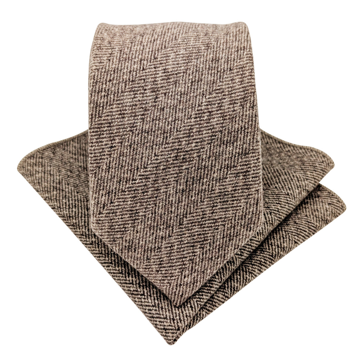 Pale Brown Herringbone Tweed Wedding Tie