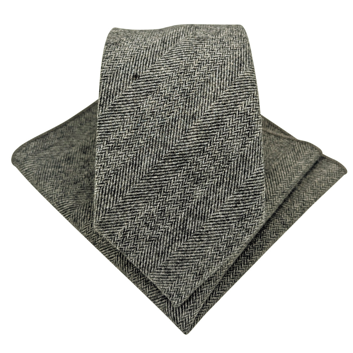 Grey Herringbone Tweed Pocket Square