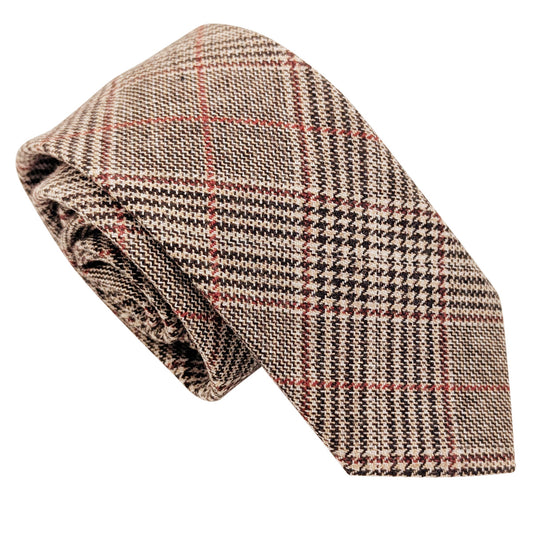 Brown Prince of Wales Check  Wedding Tie