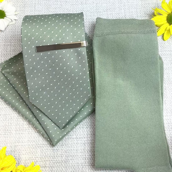 Wild Sage Pin Dots Wedding Tie Set