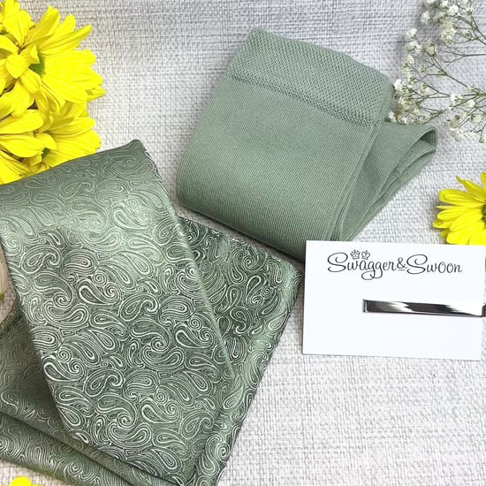 Wild Sage Paisley Wedding Tie Set