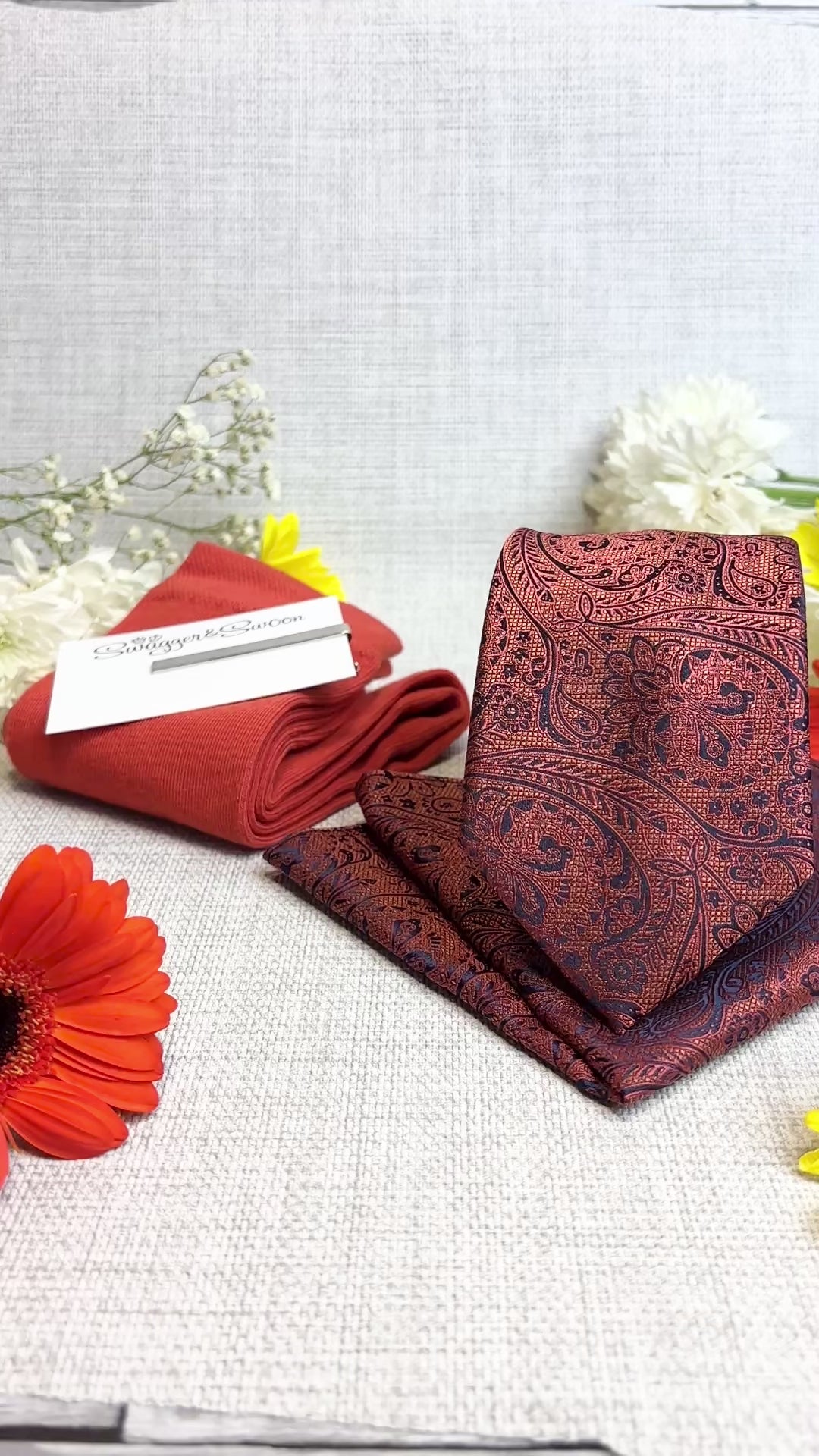 Sunset Lace Paisley Wedding Tie Set