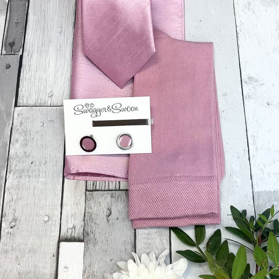 Sweet Pink Shantung Wedding Tie Set