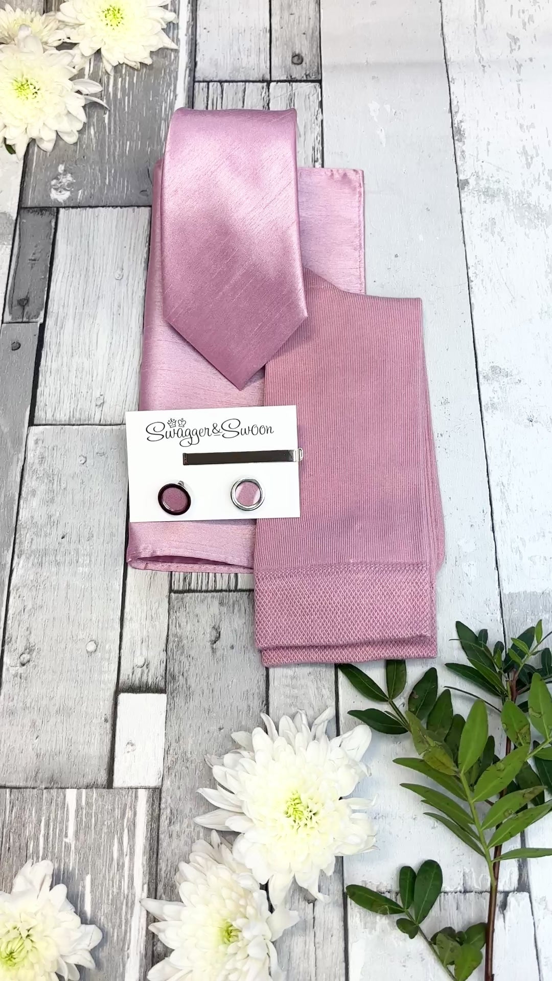 Sweet Pink Shantung Wedding Tie Set