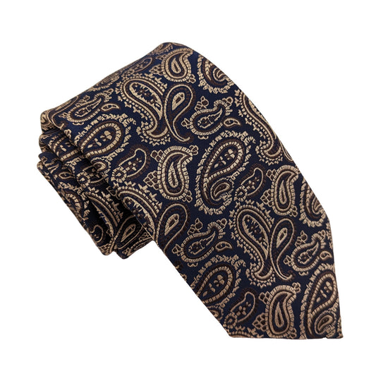 Navy & Gold Paisley Wedding Tie