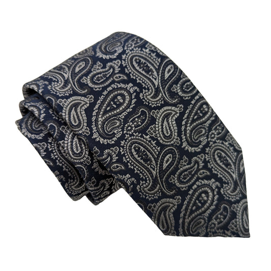 Navy & Grey Paisley Wedding Tie