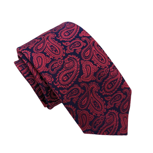 Navy & Red Paisley Wedding Tie