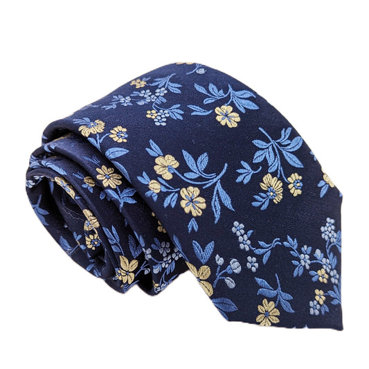 Navy & Daisy Floral Silk Wedding Tie