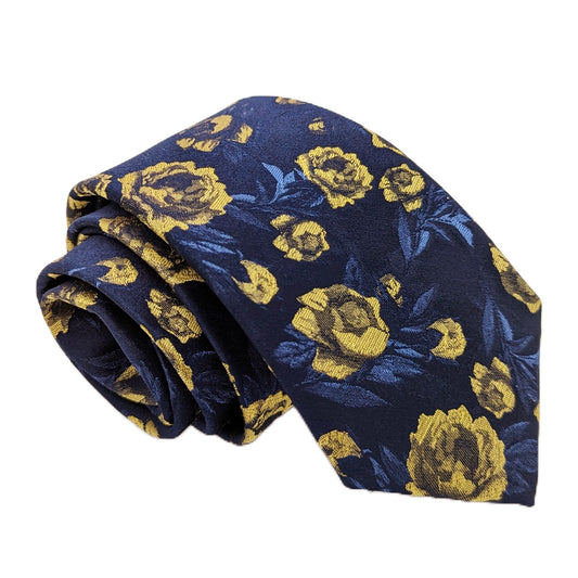 Midnight Yellow Rose Silk Wedding Tie