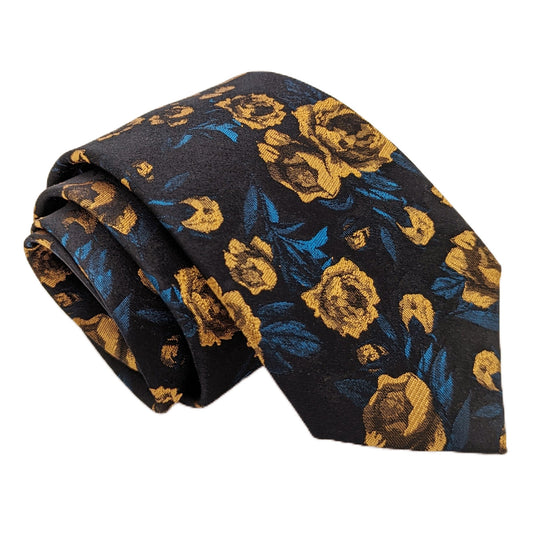 Midnight Gold Rose Silk Wedding Tie